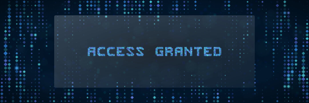 Access Granted Digital Security Concept with Glowing Blue Matrix Code Background for Cybersecurity Authentication