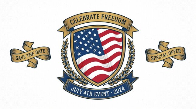 Celebrate freedom American flag shield ribbon for July fourth vintage template