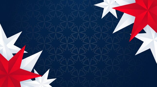 Patriotic red and white stars on dark blue background pattern