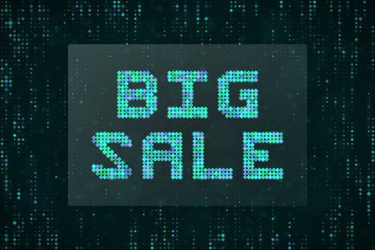 Digital Big Sale Text Banner with Matrix Style Data Stream Background for E-commerce Marketing Promotions