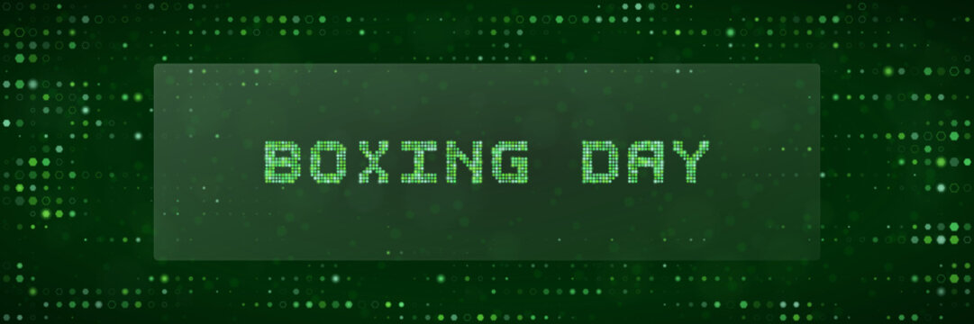 Digital Boxing Day Sale Banner with Matrix Style Green Text and Abstract Dotted Background for Retail Promotions