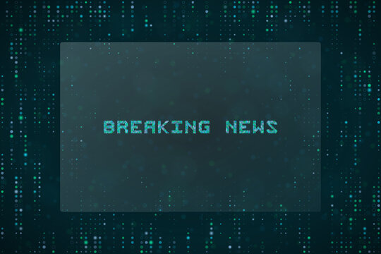 Breaking News Digital Text Overlay with Matrix Style Data Background for Broadcast Media and Technology Journalism