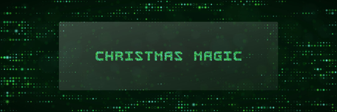 Christmas Magic Digital Text Design with Green Matrix Pixel Background for Holiday Technology Concepts