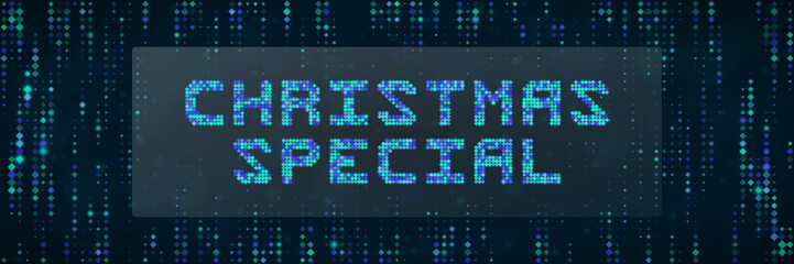 Fototapeta premium Digital Christmas Special Text Banner with Matrix Style Data Rain Background for Tech Holiday Promotions