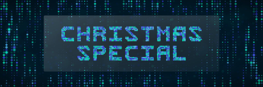 Digital Christmas Special Text Banner with Matrix Style Data Rain Background for Tech Holiday Promotions