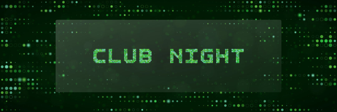 Digital Club Night Event Poster Background with Matrix Style Green Text and Abstract Glowing Data Particles