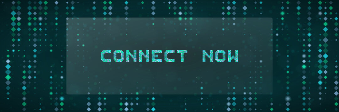 Digital Connect Now Button Concept with Abstract Teal Data Particles Background for Technology Networking Interface
