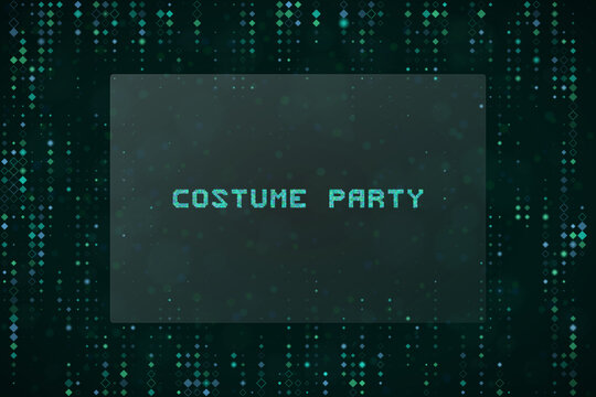 Digital Costume Party Invitation Background with Matrix Style Green Binary Code and Glitch Text Effect