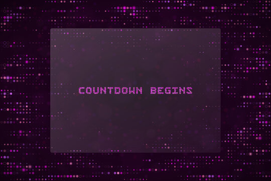Countdown Begins Digital Text Concept with Purple Pixelated Background for Tech Launch and Event Promotion
