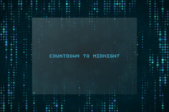 Countdown to Midnight Digital Background with Matrix Style Data Stream for New Year Eve or Tech Event Presentation