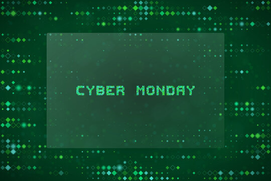 Cyber Monday Digital Sale Background with Matrix Style Green Pixelated Data Code for Online Shopping Promotion