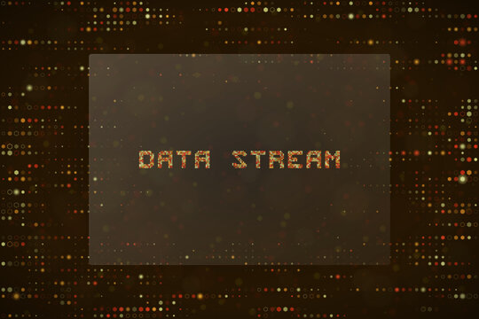 Data Stream Digital Concept with Glowing Pixelated Text and Abstract Network Background for Technology Visualization