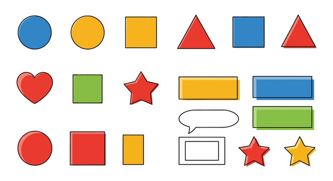 Colorful geometric shapes collection with black outlines