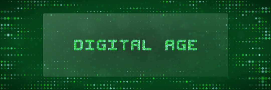 Digital Age Text Concept with Matrix Style Green Pixelated Background for Technology and Cybersecurity Themes