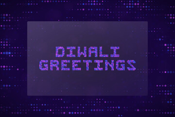 Digital Diwali Greetings Text Design with Pixelated Neon Typography for Festive Technology Backgrounds and Social Media © SimpleDesignStudio