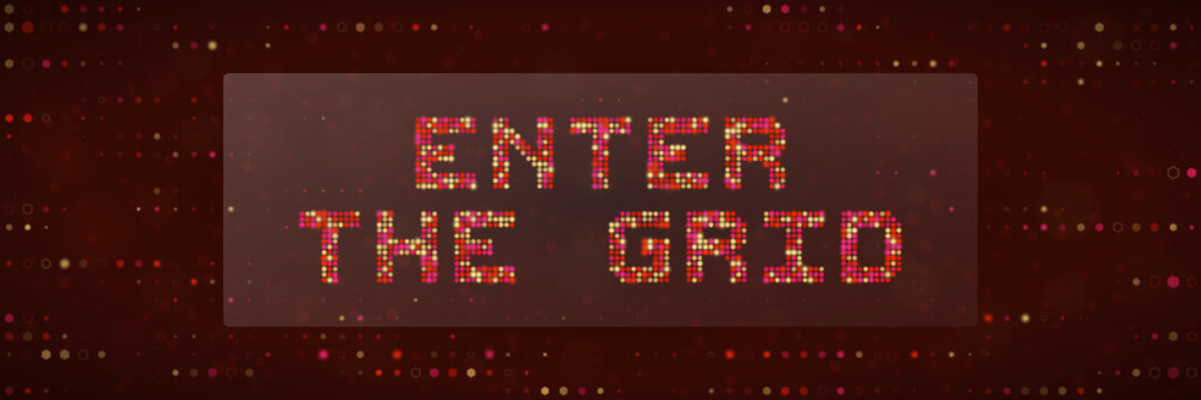 Enter The Grid Text Graphic Retro Cyberpunk Digital Interface Concept Futuristic Neon Pixel Art Background Design