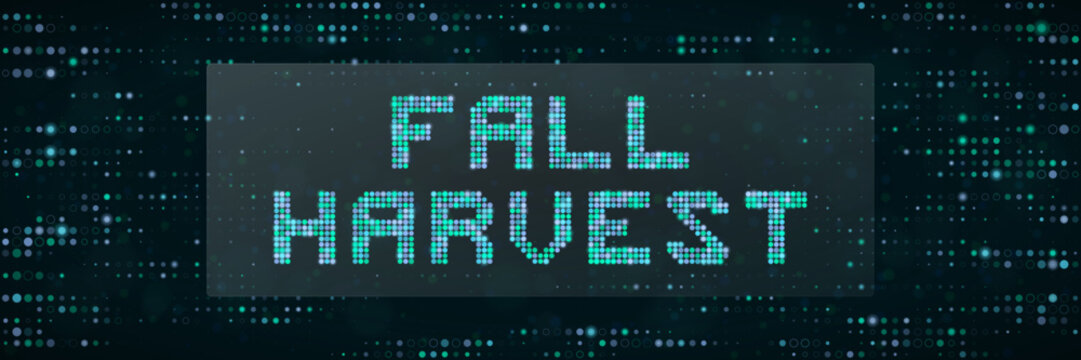Digital Fall Harvest Text Sign Futuristic Pixel Art Style Concept for Autumn Technology and Seasonal Data Graphics