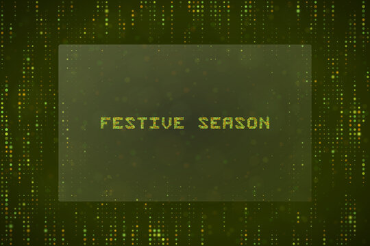 Festive Season Digital Text Background with Matrix Style Green Data Code and Glowing Vertical Particles