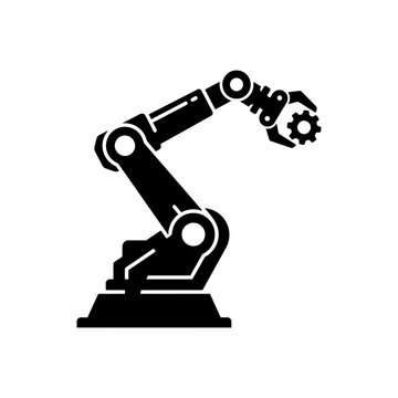 Collection of industrial robot automation manufacturing icons representing various smart factory systems and robotic arm technology for Industry 4.0.