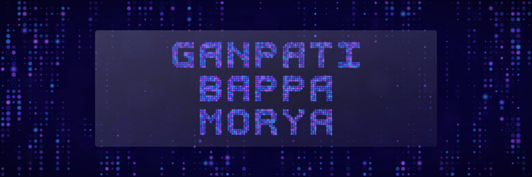 Ganpati Bappa Morya Digital Pixel Text Design for Hindu Festival Celebration and Spiritual Greeting Card Background
