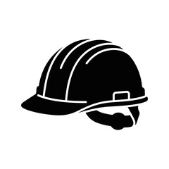 Fototapeta premium Black Hard Hat and Construction Helmet Safety Icon Representing Industrial Protection and Protective Head Gear for Building Site Workers
