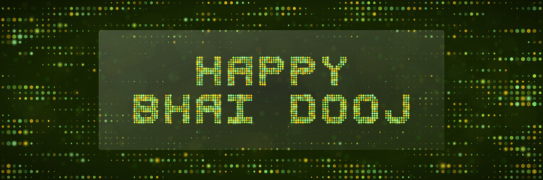 Digital Pixel Art Happy Bhai Dooj Greeting Card Design with Green Matrix Style Background for Indian Festival