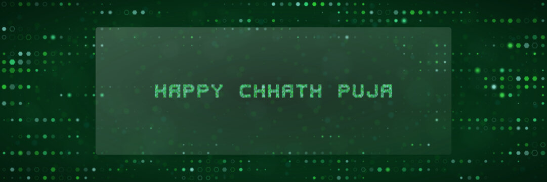 Digital Matrix Style Greeting Card Design with Glowing Green Text for Traditional Indian Festival Celebration
