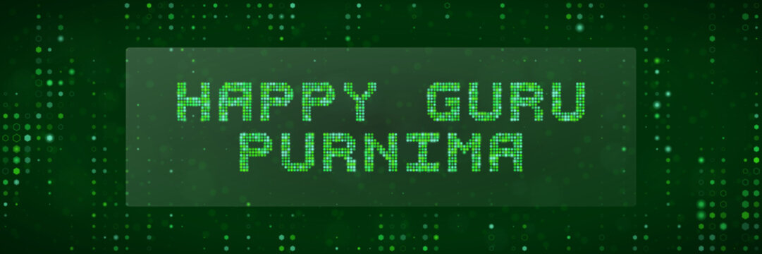 Digital Guru Purnima Greeting Card with Matrix Style Green Text and Binary Code Background for Tech Celebration