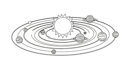 Solar system orbits and planets line art for coloring © fahri