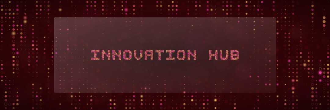 Innovation Hub Digital Concept Background with Pixelated Text and Abstract Data Matrix Patterns for Tech Presentations