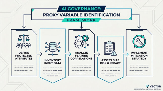 AI Governance and Proxy Variable Identification Framework Infographic Vector, Steps to Mitigate Algorithm Bias and Manage Responsible Machine Learning Data