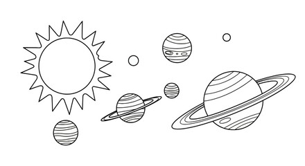 Solar system planets and sun line art for coloring © fahri