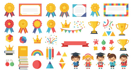 Fototapeta premium Student achievement awards and graduation medals collection