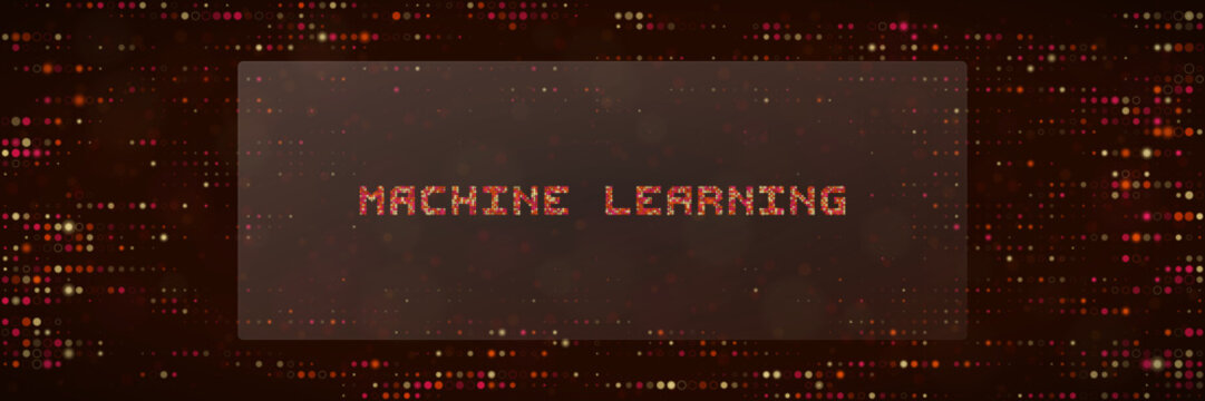 Machine Learning Digital Text Concept with Red Pixelated Data Background for Artificial Intelligence Technology
