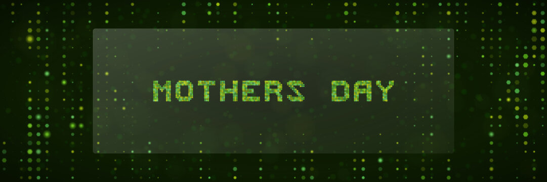 Mothers Day Digital Greeting Card with Matrix Style Green Pixel Text Background for Tech Themed Holiday Celebration