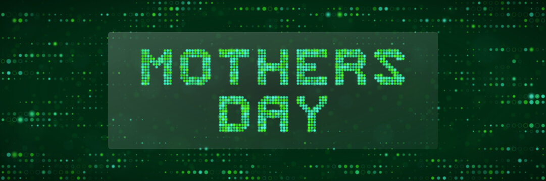 Digital Mothers Day Greeting Card with Green Matrix Pixel Text Effect for Tech Themed Holiday Celebration Design