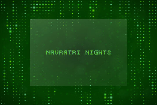 Digital Matrix Style Navratri Nights Text Design with Green Glowing Dots Background for Festive Celebration Graphics