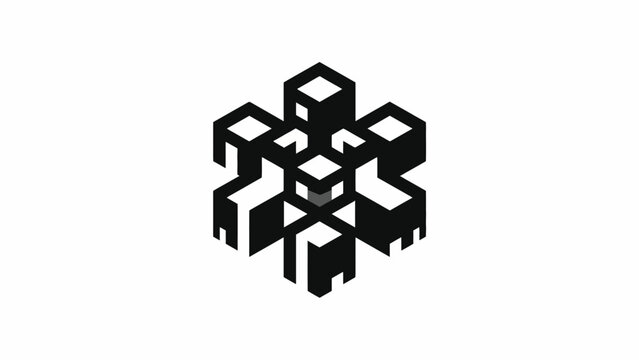 A minimalist geometric icon featuring a cluster of black cubes on white background