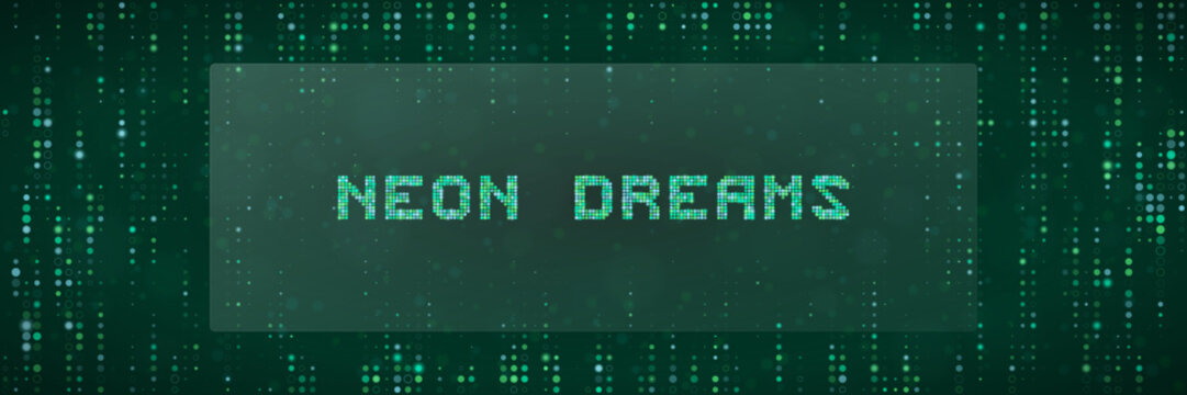 Neon Dreams Digital Matrix Background with Pixelated Text for Cyberpunk Gaming and Futuristic Technology Concepts