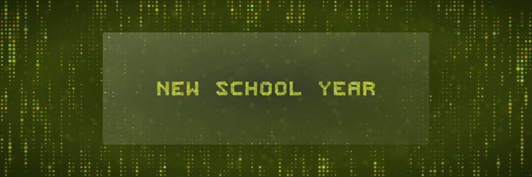 New School Year Digital Background with Matrix Style Green Data Code for Educational Technology Presentations