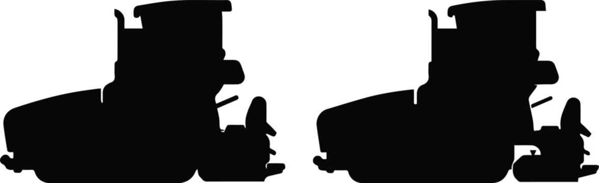 Road roller silhouette vector set, asphalt compactor construction machinery icons, heavy industrial paving equipment for civil engineering design