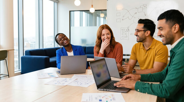 Diverse team brainstorming together in a modern office