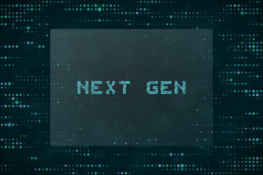Next Gen Digital Text Concept with Pixelated Matrix Background for Future Technology and Innovation Presentations