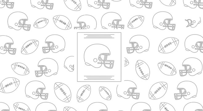American Football Helmets and Balls Seamless Pattern, Outline Graphic Design