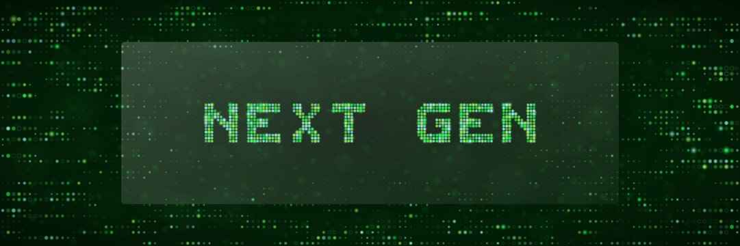 Next Gen Digital Text Concept with Green Matrix Pixel Background for Future Technology and Cyber Security Themes