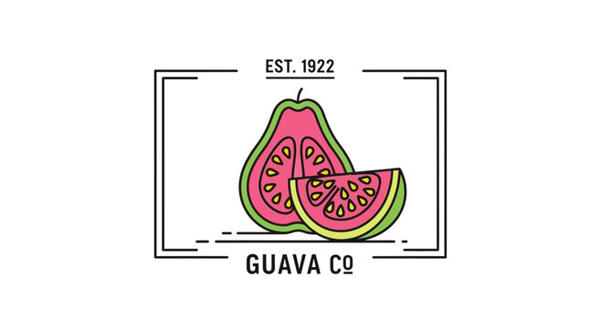 Vintage Guava Co. Logo with Fresh Guava Fruit Illustration, Est. 1922