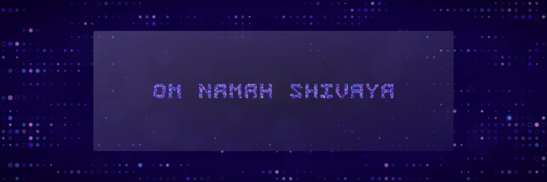Om Namah Shivaya Digital Mantra Text Design with Purple Pixelated Background for Spiritual Meditation Concepts