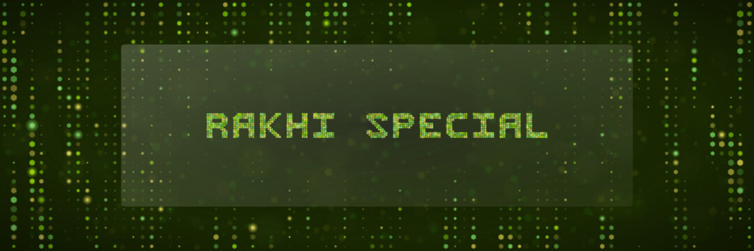 Rakhi Special Digital Greeting Card Design with Green Matrix Background for Indian Festival Technology Theme