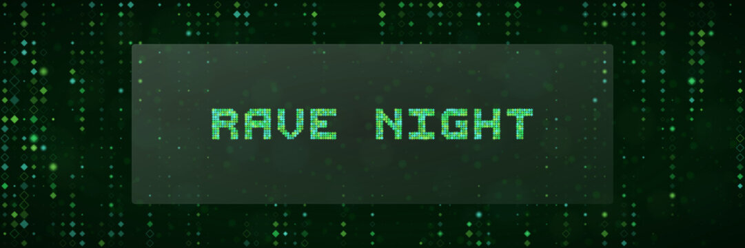 Digital Rave Night Text Banner with Matrix Style Green Code Background for Electronic Music Event Promotion