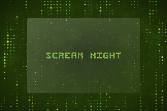 Scream Night Digital Text Design with Matrix Style Green Binary Code Background for Horror Event Poster or Party Invitation